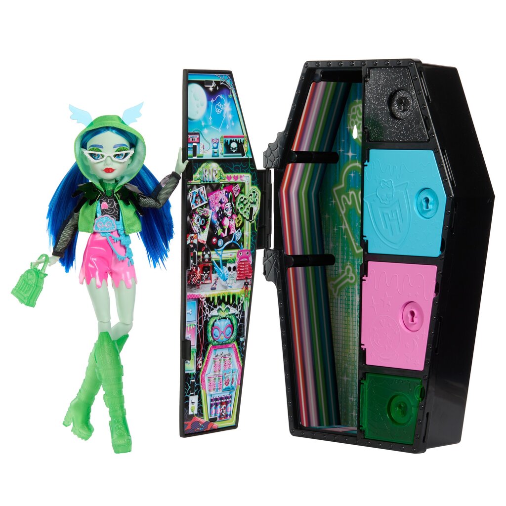 Monster High® kirstukujuline üllatuskapp, neoonseeria Ghoulia HNF81 hind ja info | Tüdrukute mänguasjad | kaup24.ee