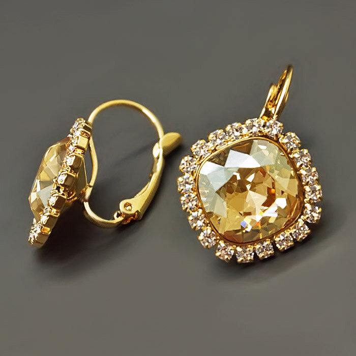 Naiste hõbedased kõrvarõngad DiamondSky "Glare III (Golden Shadow)" Swarovski kristallidega цена и информация | Kõrvarõngad | kaup24.ee