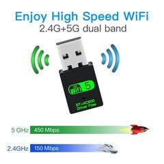 USB WiFi + Bluetooth 5.0 adapter, 600 Mbps hind ja info | Ruuterid | kaup24.ee