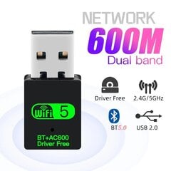 USB WiFi + Bluetooth 5.0 adapter, 600 Mbps hind ja info | Ruuterid | kaup24.ee