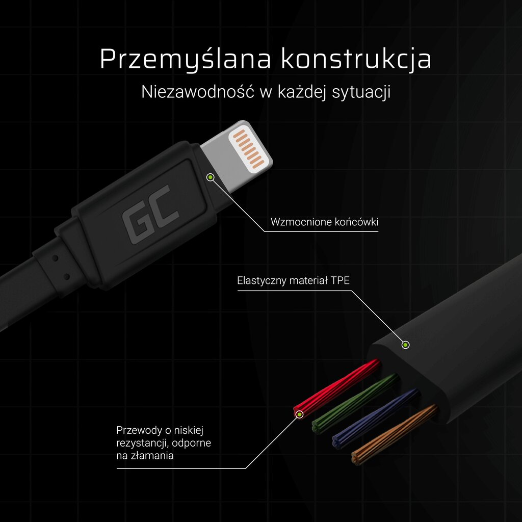 Kiirlaadija Green Cell, USB/Lightning (Apple 2.4A), 25 cm цена и информация | Mobiiltelefonide kaablid | kaup24.ee