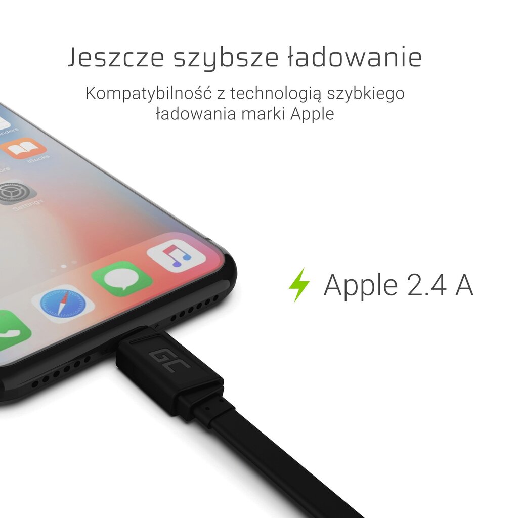 Kiirlaadija Green Cell, USB/Lightning (Apple 2.4A), 25 cm цена и информация | Mobiiltelefonide kaablid | kaup24.ee