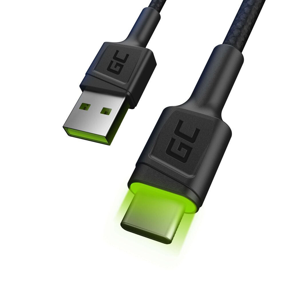 Green Cell kaabelUSB -kaabel - USB -C 120cm rohelise LED -taustvalgusega ja toetage kiire laadimise ultralaengut, QC 3.0 hind ja info | Mobiiltelefonide kaablid | kaup24.ee