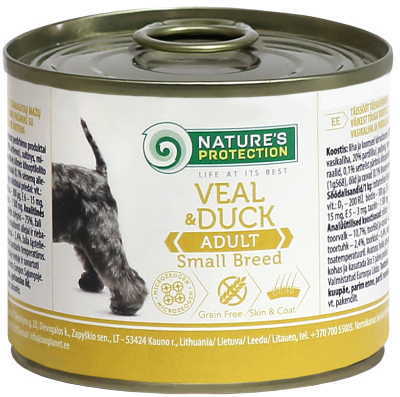 Konserv koertele Nature's Protection Dog Adult Small Breed Veal and Duck, 200g hind ja info | Konservid koertele | kaup24.ee