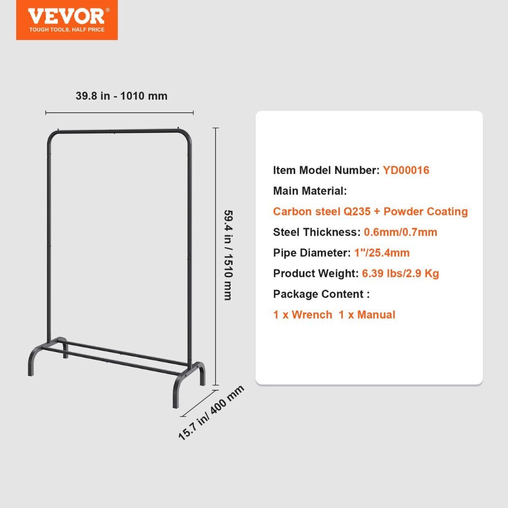 Kokkupandav riidekapp Vevor, 400 x 1010 x 1510 mm hind ja info | Riidestanged ja nagid | kaup24.ee