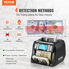 Аппарат для пересчета денег Vevor, USD-EUR, LCD цена и информация | Детекторы банкнот | kaup24.ee