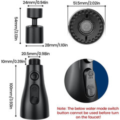 Поворотный удлинитель кухонного смесителя с аэратором, черный цена и информация | Аксессуары для душа, смесителей | kaup24.ee