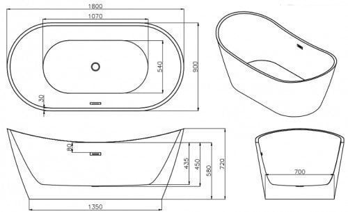 Akrüülvann Mexen Montana sifooniga, 170x80 cm hind ja info | Vannid | kaup24.ee