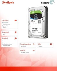 SEAGATE Surv. Skyhawk 8TB HDD 7200rpm hind ja info | Sisemised kõvakettad (HDD, SSD, Hybrid) | kaup24.ee