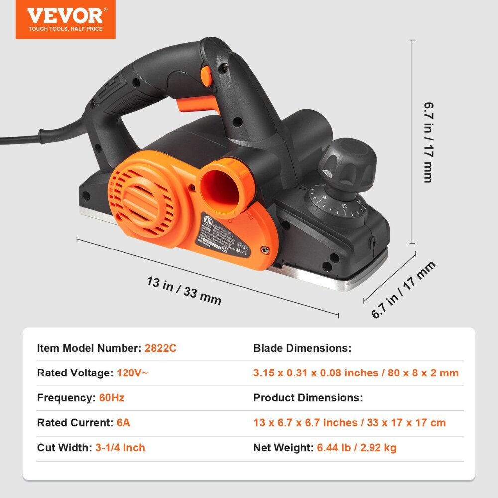 Elektriline höövel Vevor, 710 W, 16500 p/min цена и информация | Höövlid | kaup24.ee