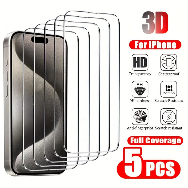 '5 tk 3D karastatud klaasist ekraanikaitseid iphone mudelitele 6/7/8/se/x/xs/xr/11/12/13/14 pro/max/mini' цена и информация | Ekraani kaitsekiled | kaup24.ee