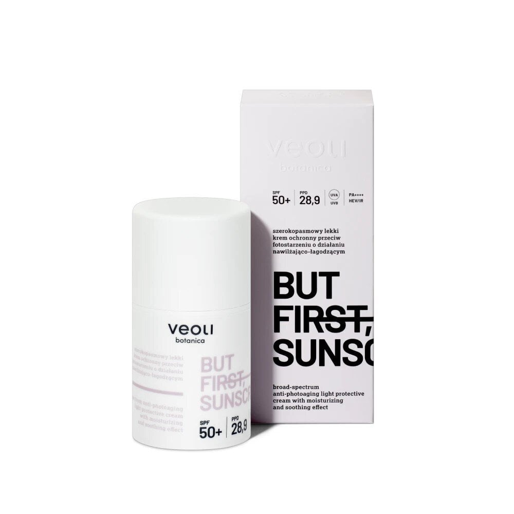 Veoli Botanica - BUT FIRST, SUNSCREEN laia spektriga valguskaitse kreem foto-vananemise vastu, niisutava ja rahustava toimega SPF 50+, 50ml hind ja info | Näoõlid, seerumid | kaup24.ee