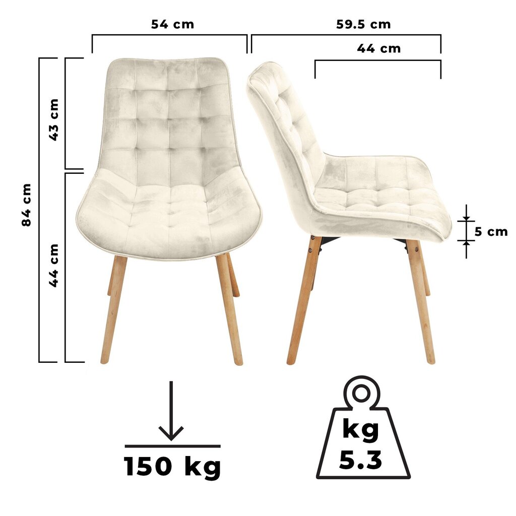 Söögitoolid - ''HB'', kreemikas, komplekt 6 tk, istmed sametist, polsterdatud, tepitud, pöögist jalad, seljatoega. hind ja info | Söögitoolid, baaritoolid | kaup24.ee