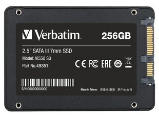 Drive Verbatim VI550 S3 49351 (256 GB ; 2.5 Inch; SATA III) цена и информация | Verbatim Компьютерная техника | kaup24.ee