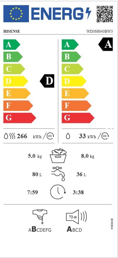 Hisense WD3S8043BW3 цена и информация | Pesumasinad | kaup24.ee