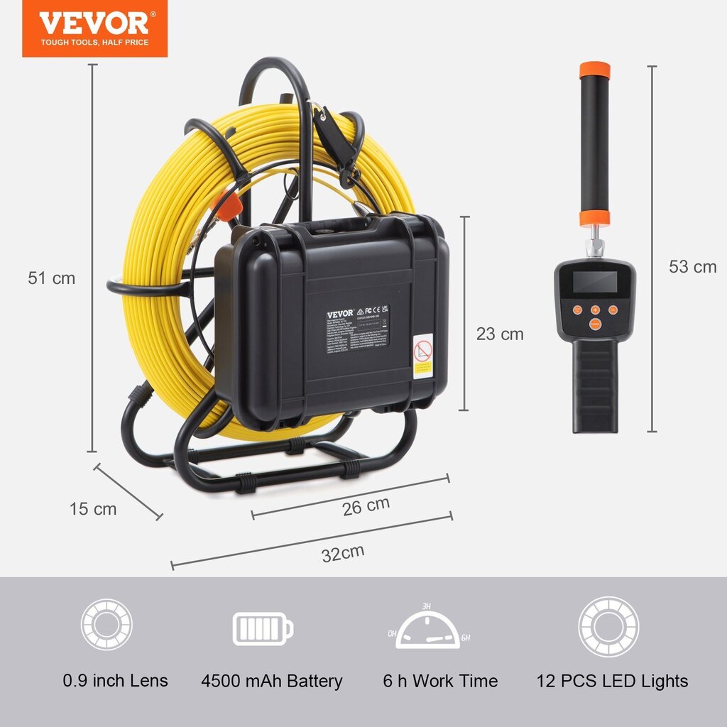 Endoskoopiline videokaamera Vevor, videosalvestusfunktsiooni ja otsijaga, 50 m hind ja info | Käsitööriistad | kaup24.ee