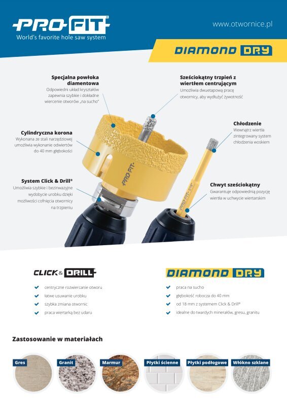 PRO-FIT DIAMOND puursaag D73 mm S10HEX kivimaterjal / marmor / graniit hind ja info | Akutrellid ja akukruvikeerajad | kaup24.ee