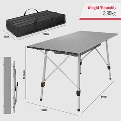 Стол кемпинговый -''HB'', складной, регулируемый по высоте, 90x45 см, из алюминия, с сумкой для переноски, место для хранения, легкий, на улице/в помещении, черный/серебристый. цена и информация | Садовые столы и столики | kaup24.ee