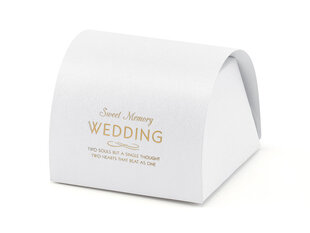 Dekoratiivsed karbid maiustustele Sweet Memory Wedding, valged kuldset värvi kirjaga, 6,1x6x4,7 cm, 1 pakk/10 tk hind ja info | Ühekordsed nõud | kaup24.ee