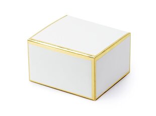 Dekoratiivsed karbid maiustustele, valged koos kuldset värvi servadega, 6x3,5x5,5 cm, 1 karp/50 pakki (1 pakk/10 tk) hind ja info | Ühekordsed nõud | kaup24.ee