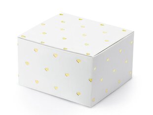 Dekoratiivsed karbid maiustustele, valged koos kuldset värvi südametega, 6x3,5x5,5 cm, 1 pakk/10 tk hind ja info | Ühekordsed nõud | kaup24.ee