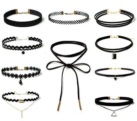 Must 10-osaline CHOKER kaelakee kuulsuste nööriga hind ja info | Kõrvarõngad | kaup24.ee