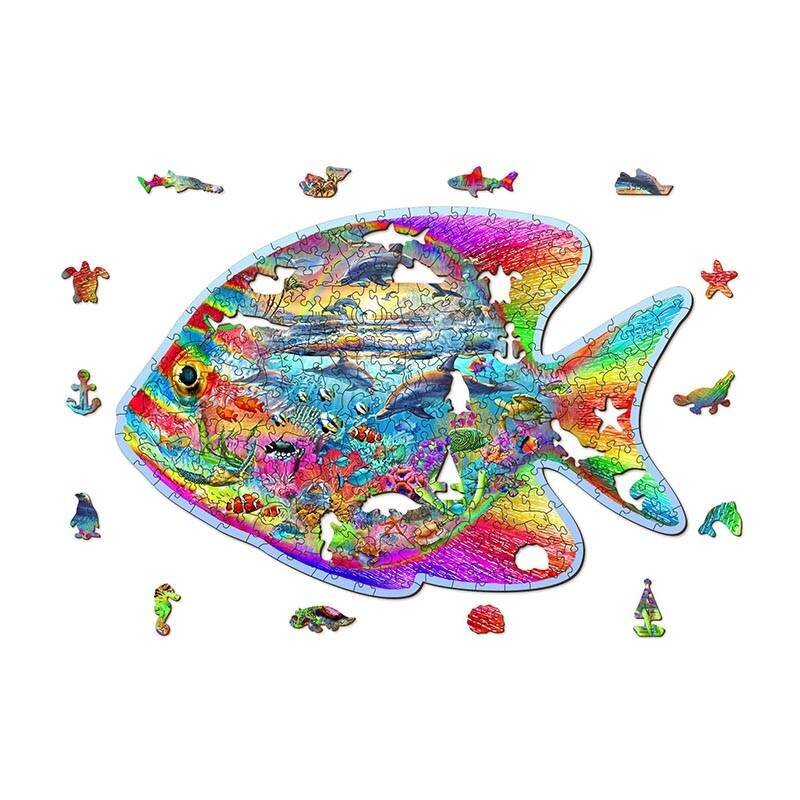 Puidust erikujuliste tükkidega pusle "Magic Fish" Wooden Puzzle 250 pcs / Wooden.city hind ja info | Pusled | kaup24.ee