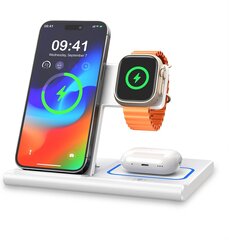 Беспроводная зарядка для iPhone 15 14 13 12 11, AirPods и Apple Watch - Белая цена и информация | Зарядные устройства для телефонов | kaup24.ee