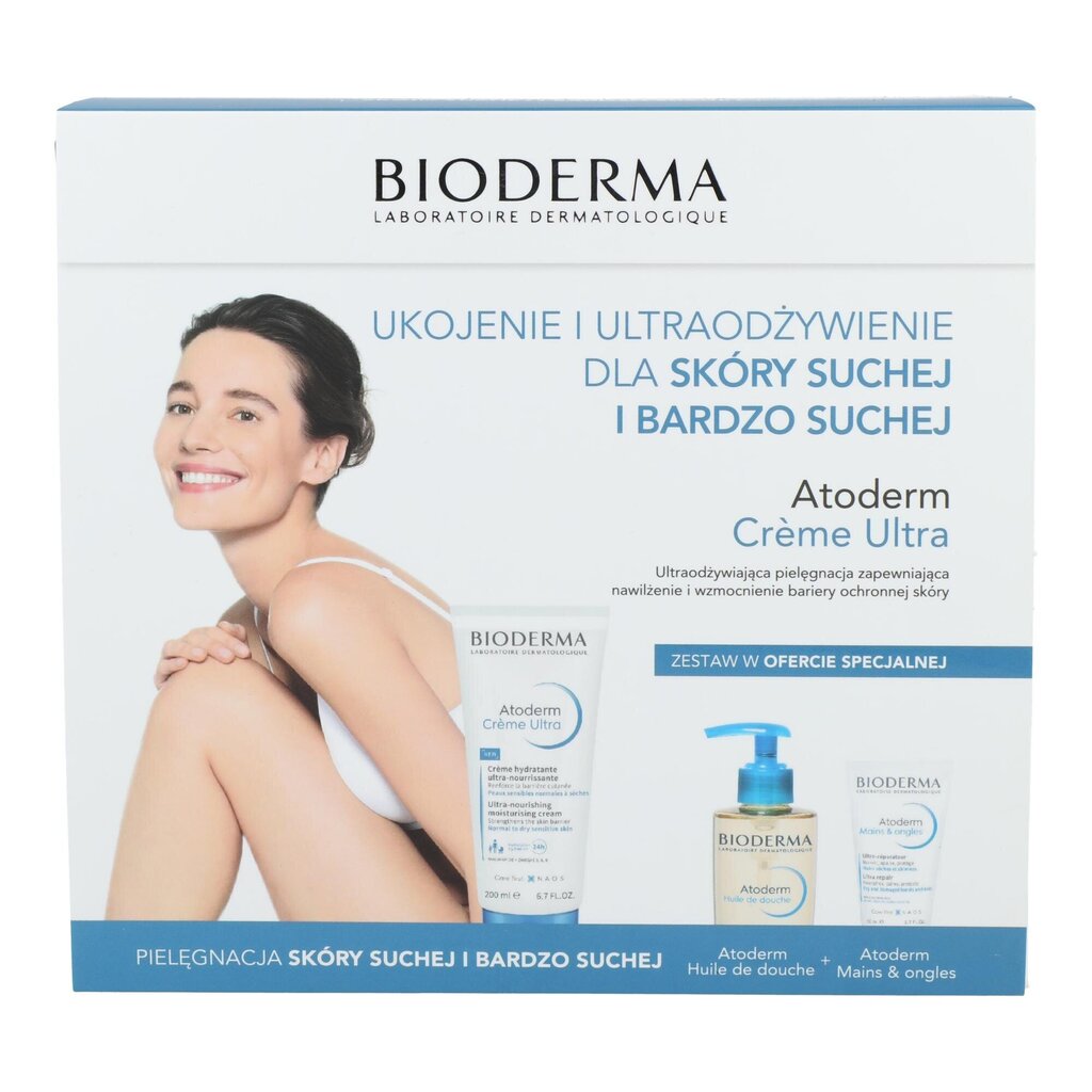 Bioderma kehahoolduskomplekt naistele: Atoderm kreem 200 ml + vanniõli 200 ml + käte- ja küünekreem 50 ml цена и информация | Kehakreemid, kehaspreid | kaup24.ee