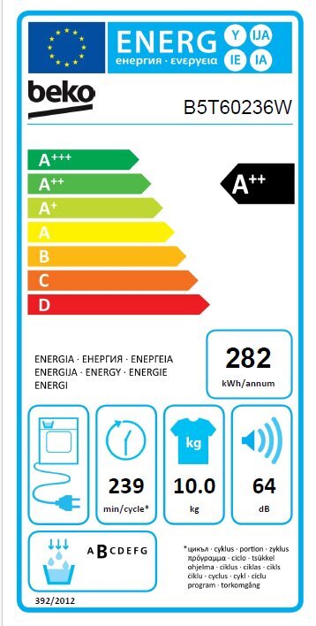 Beko B5T60236W hind ja info | Pesukuivatid | kaup24.ee