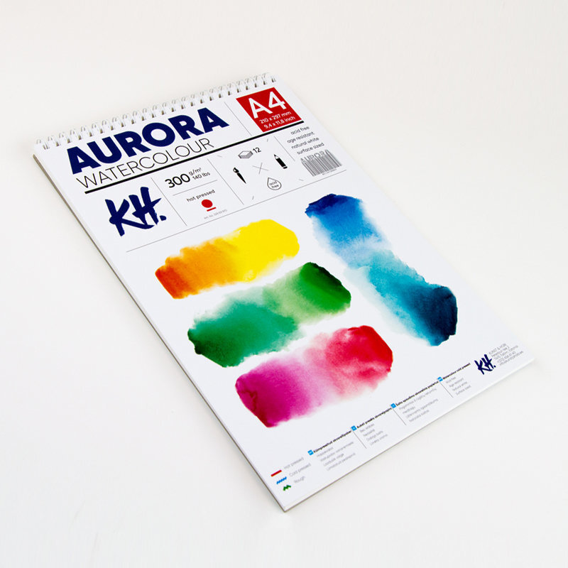 Akvarellialbum AURORA A4, 300gsm 12 lehte, Kuumpressitud (Spiraal) цена и информация | Vihikud, märkmikud ja paberikaubad | kaup24.ee
