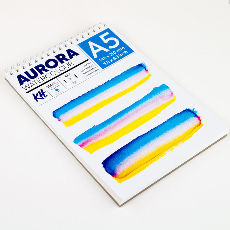 Akvarellialbum AURORA A5, 300gsm 12 lehte, Külmpressitud (Spiraal) hind ja info | Vihikud, märkmikud ja paberikaubad | kaup24.ee