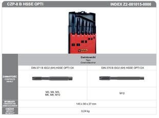 ВЕНТИЛЯТОРНЫЙ КОМПЛЕКТ МАШИННЫХ МЕТЧИКОВ M3-M12 CZP-8 B HSSE OPTI M3-M12 цена и информация | Механические инструменты | kaup24.ee