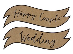 Бумажные таблички с надписью Happy Couple / Wedding, коричневые, 55x19 см, 1 упаковка / 2 шт. цена и информация | Праздничные декорации | kaup24.ee