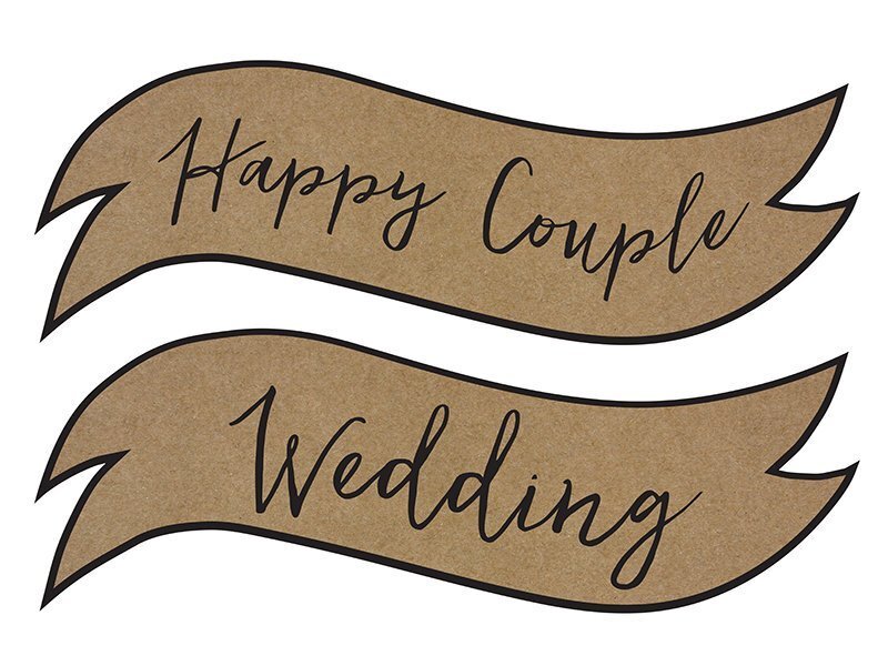 Papist silt kirjaga Happy Couple/Wedding, pruun, 55x19 cm, 1 pakk/2 tk hind ja info | Peokaunistused | kaup24.ee