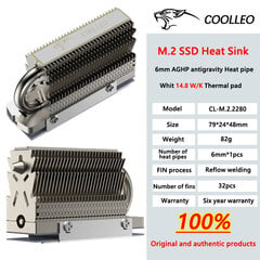 COOLLEO HR-09 M.2 2280 SSD jahutusradiaator, täielikult galvaniseeritud reflow keevitus AGHP HeatPipe 2280 NVMe SSD jahuti цена и информация | Дополнительные принадлежности | kaup24.ee