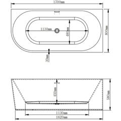 Akrüülvann Nova 208, 170 cm valge/must parem hind ja info | Vannid | kaup24.ee