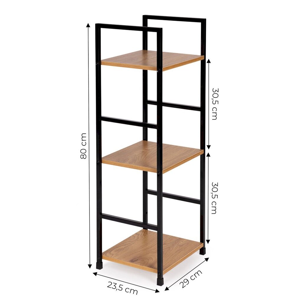 Modernne puidust raamaturiiul metallraamiga ja 3 riiuliga, ModernHome, 80 cm. x 23,5 cm. x 29 cm., must цена и информация | Riiulid | kaup24.ee