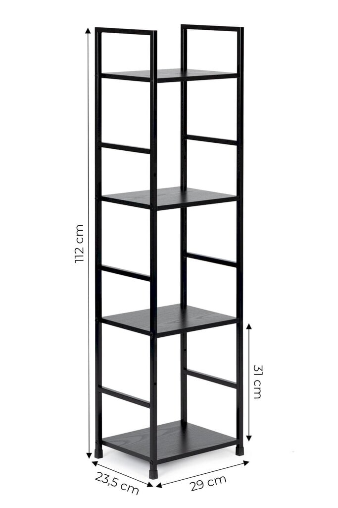 Modernne puidust raamaturiiul metallraamiga ja 4 riiuliga, Modern Home, 112 cm. x 23,5 cm. x 29 cm., must цена и информация | Riiulid | kaup24.ee