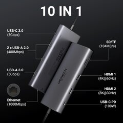 UGREEN Revodok Pro 210 USB C dokkimisjaam hind ja info | USB jagajad, adapterid | kaup24.ee