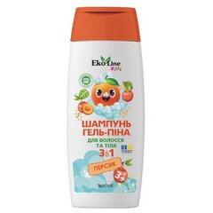 EKO LINE Kids šampūns-želeja-putas 3in1 bērniem 3+ g.v., persiks, 250ml цена и информация | Шампуни | kaup24.ee