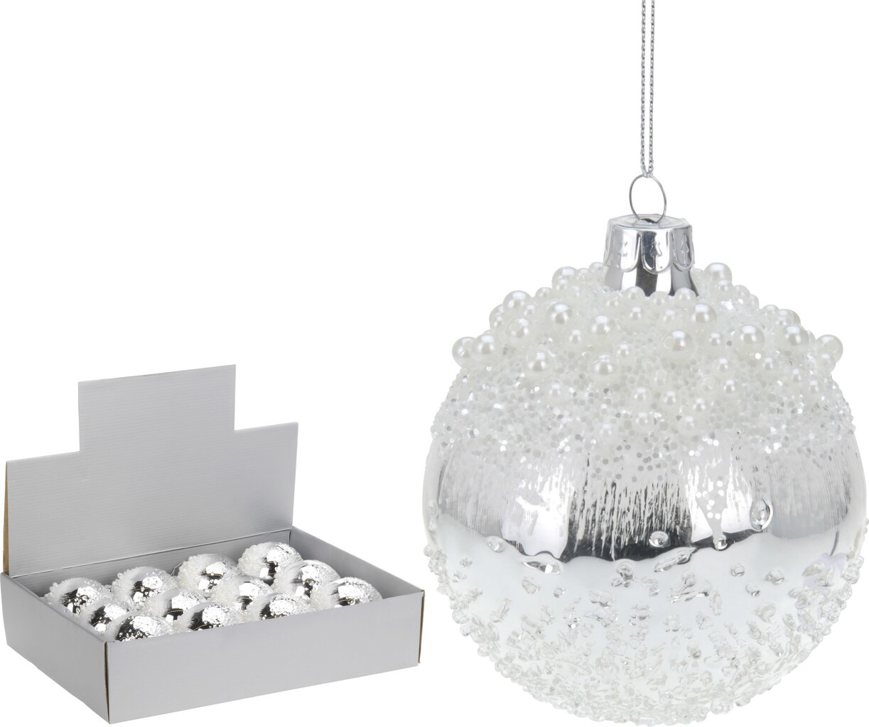 Jõuluehete komplekt Pearls, 12 tk, valge/hõbedane hind ja info | Kuuseehted | kaup24.ee