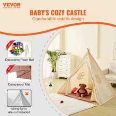 Детская палатка Teepee Vevor, 1180x1430x1180 мм цена и информация | Детские игровые домики | kaup24.ee