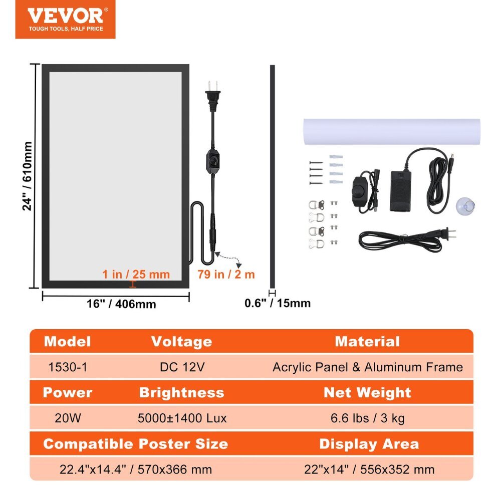 LED valguskast Vevor, 556x352 mm hind ja info | Süvistatavad ja LED valgustid | kaup24.ee