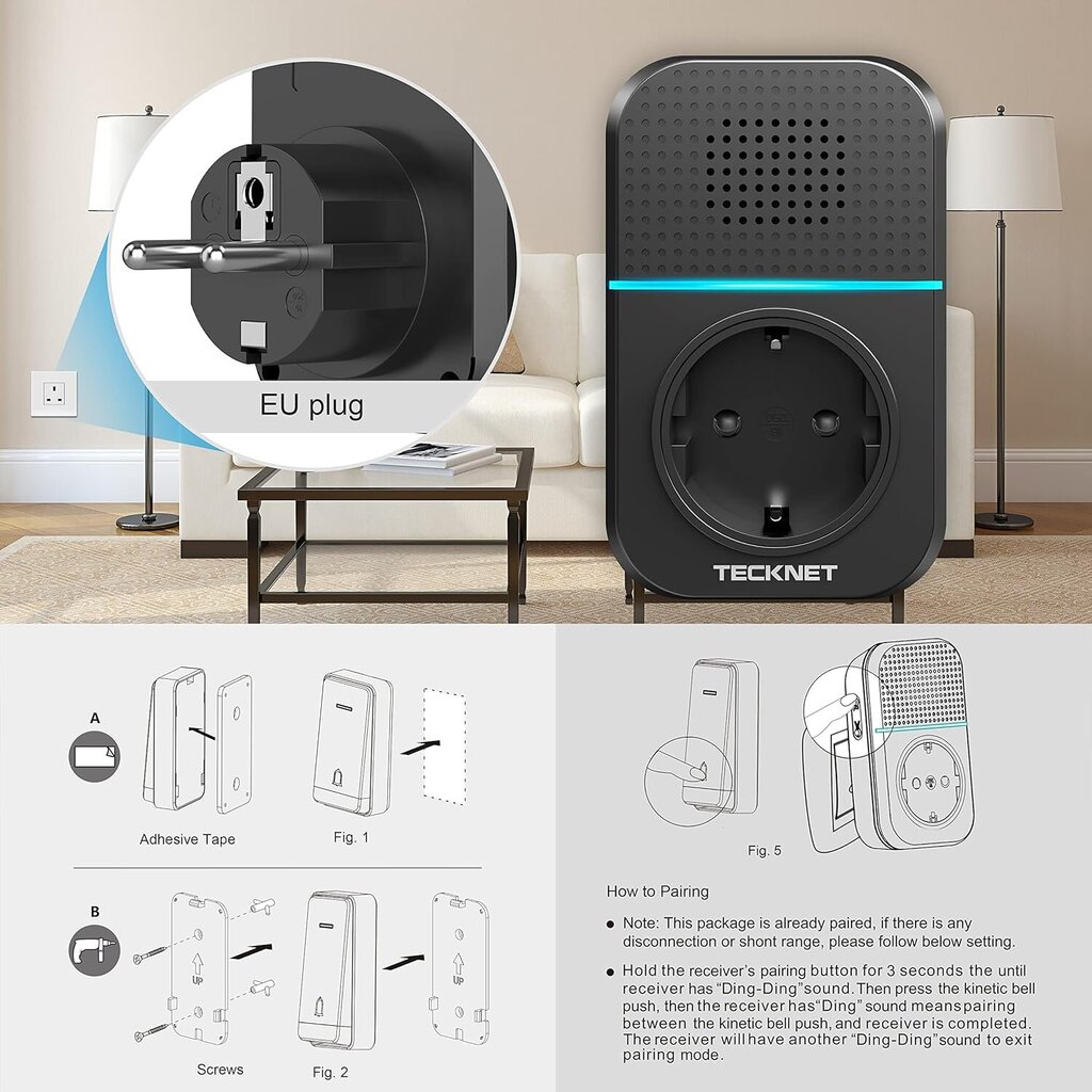 TECKNET uksekell koos elektrilise pistikupesaga hind ja info | Uksekellad, uksesilmad | kaup24.ee
