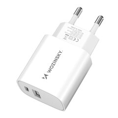 Võrgulaadija, Wozinsky WGWCB1, 20 W., USB-A, USB-C, 100-240 V., valge hind ja info | Akupangad | kaup24.ee