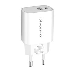 Võrgulaadija, Wozinsky WGWCB1, 20 W., USB-A, USB-C, 100-240 V., valge hind ja info | Akupangad | kaup24.ee