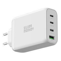 Сетевое зарядное устройство, Silver Monkey SMA1501, GaN 130 Вт, 3x USB-C, PD, 1x USB-A, 3.0 QC, белый цена и информация | Зарядные устройства Power bank | kaup24.ee