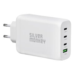 Сетевое зарядное устройство, Silver Monkey SMA1501, GaN 130 Вт, 3x USB-C, PD, 1x USB-A, 3.0 QC, белый цена и информация | Зарядные устройства Power bank | kaup24.ee