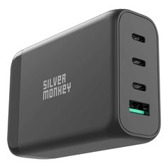 Võrgulaadija koos toitekaabliga, Silver Monkey SMA1521, GaN 130 W., 3 x USB-C, PD, USB-A, QC 3.0, must hind ja info | Akupangad | kaup24.ee